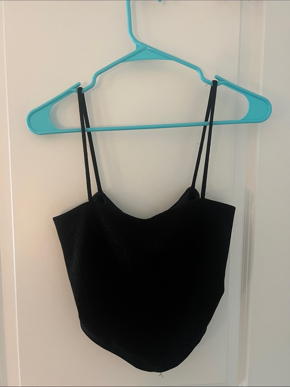 Black Spaghetti Strap Tie Back Crop Top - Women
